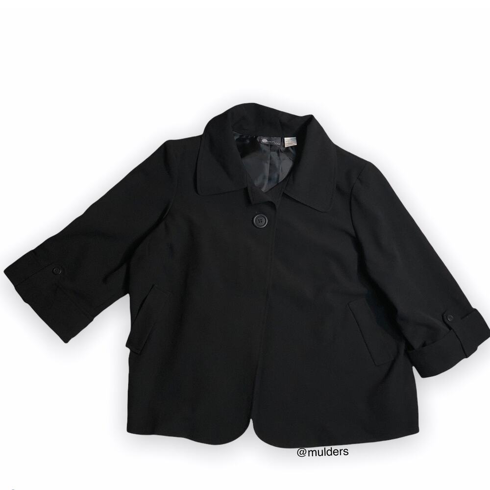 Vintage First Option Too! Black Cropped Sleeve Light Blazer Jacket 16W